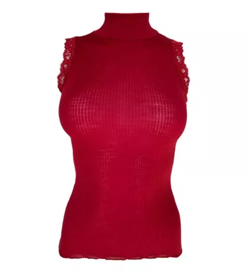 Top sans manches Laine & Soie Rouge