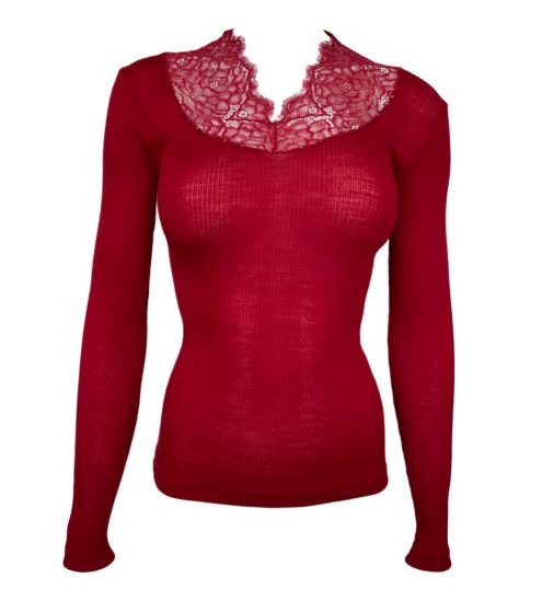 Pull Laine & Soie avec dentelle Rouge