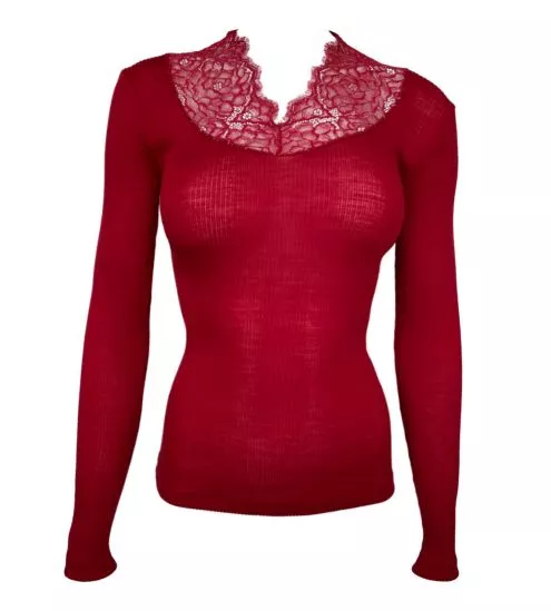 Pull Laine & Soie avec dentelle Rouge