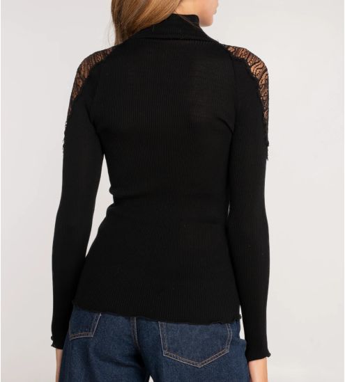 Pull Laine & Soie épaules dentelle Noir