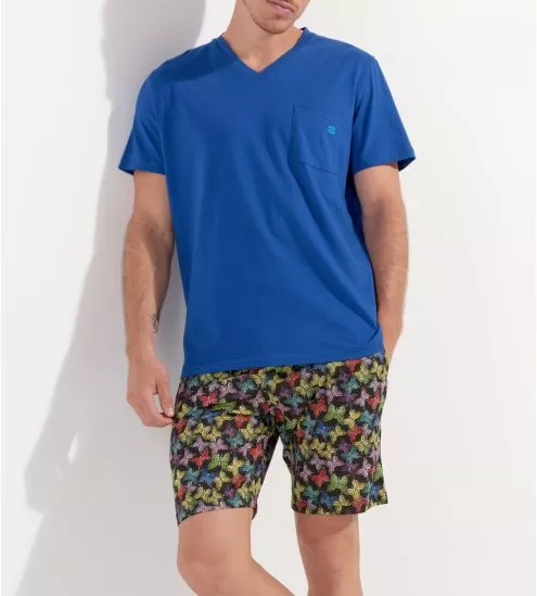 Pyjama court homme imprimé papillons multicolore