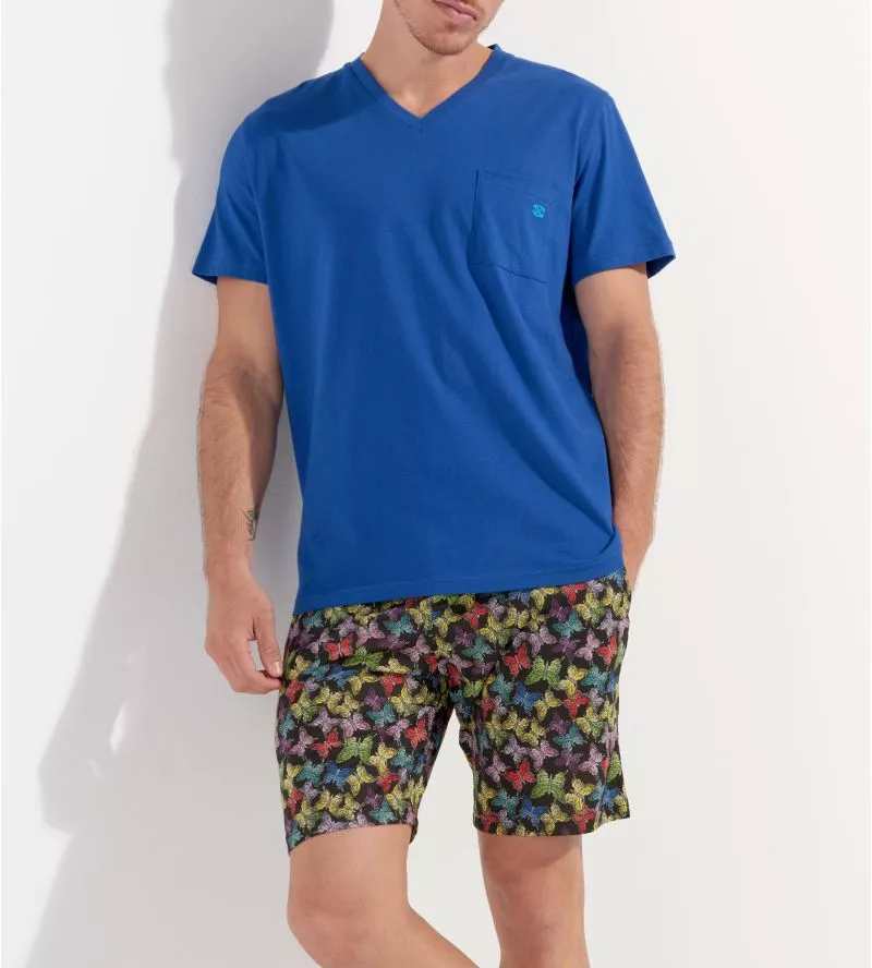 Pyjama court homme imprimé papillons multicolore