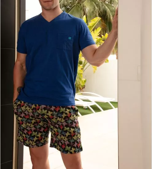 Pyjama court homme imprimé papillons multicolore