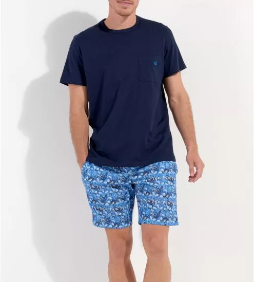 Pyjama court homme imprimé Bleu