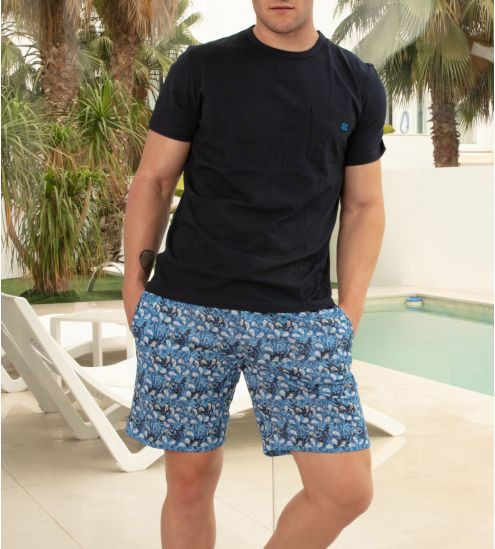Pyjama court homme imprimé Bleu