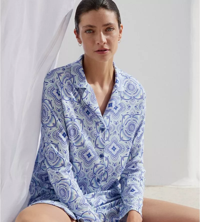 Chemise de nuit manches longues Orient Dreams Dazzling Blue