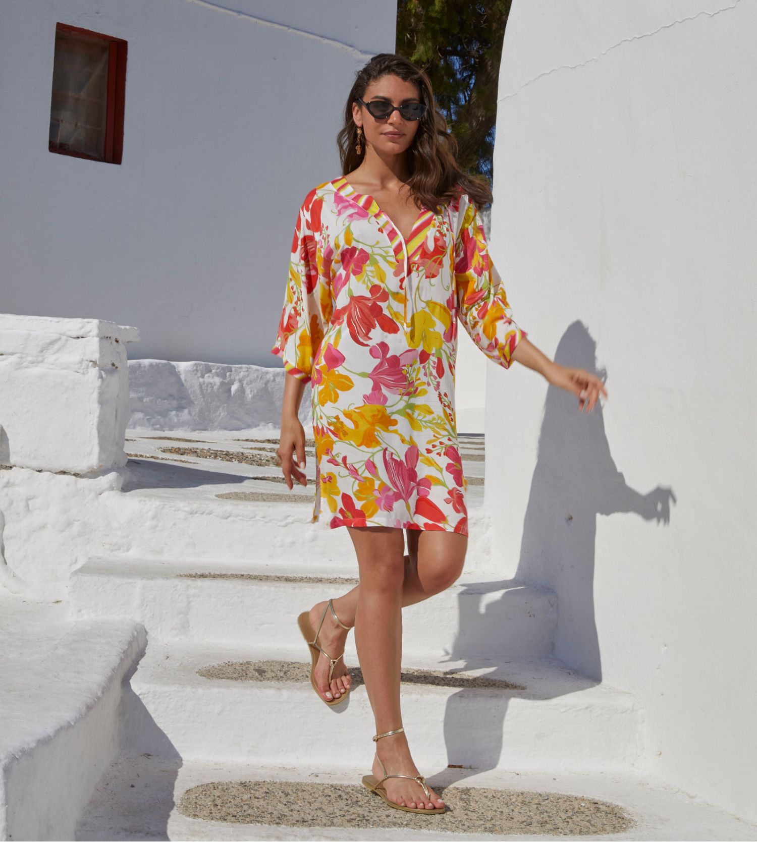Tunique Femme Hype - Motif Géométrique Et Floral Gris/rose/beige - Taille L - Neuf Sans étiquettes